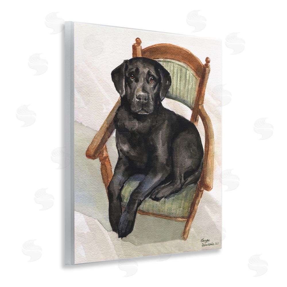 George Dyachenko Black Labrador On Chair Wooden Wall Plaque Art Print