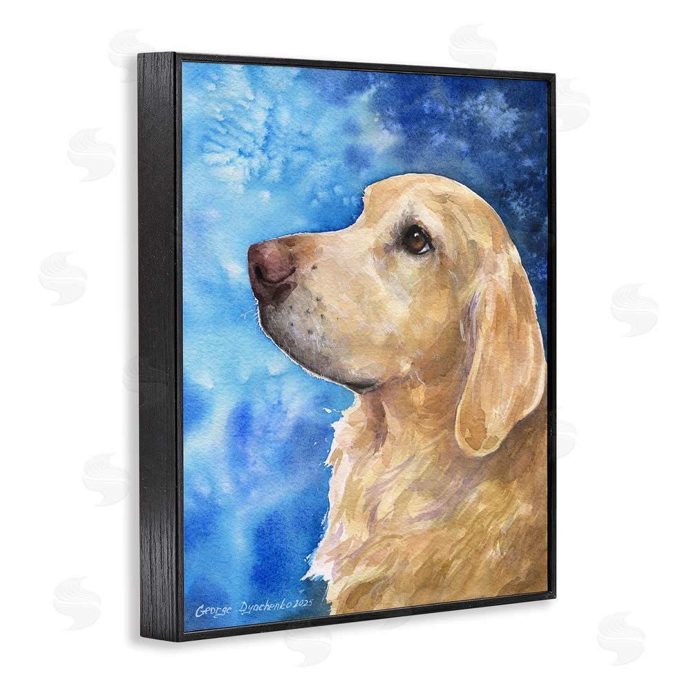 George Dyachenko Golden Retriever Portrait on Azure Black Framed Giclee Wall Art Print