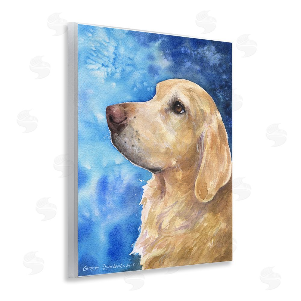 George Dyachenko Golden Retriever Portrait on Azure Wooden Wall Plaque Art Print
