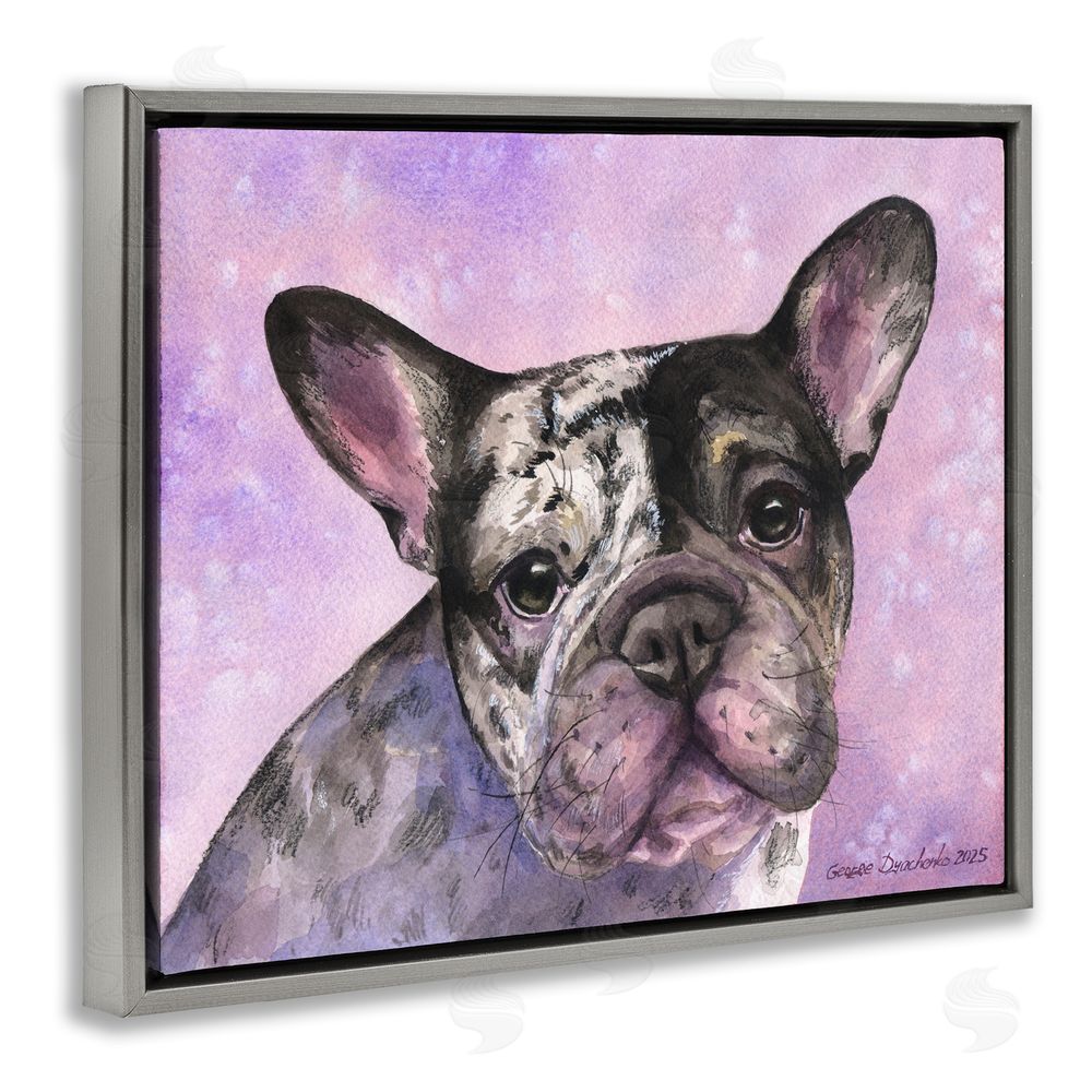 George Dyachenko Harlequin French Bulldog Gray Floating Frame Canvas Wall Art