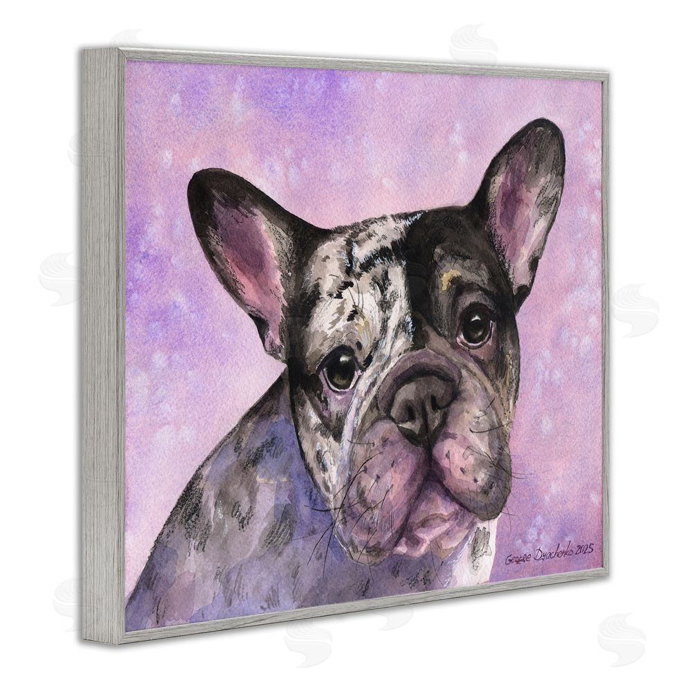 George Dyachenko Harlequin French Bulldog Gray Framed Giclee Wall Art Print