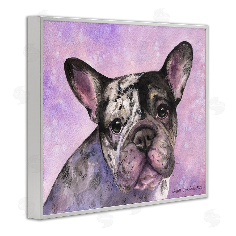George Dyachenko Harlequin French Bulldog White Framed Giclee Wall Art Print