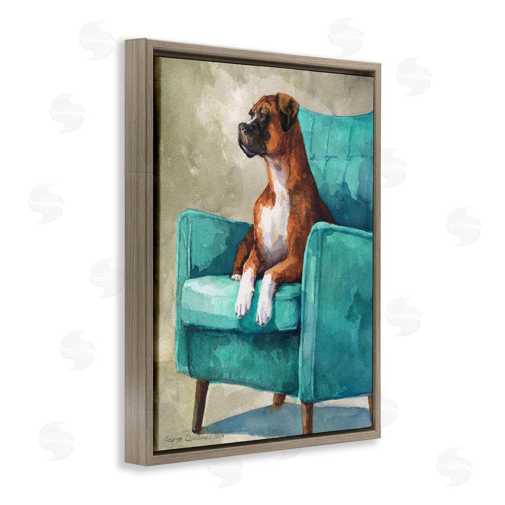 George Dyachenko Majesty Boxer on Armchair Brown Floating Frame Canvas Wall Art Print