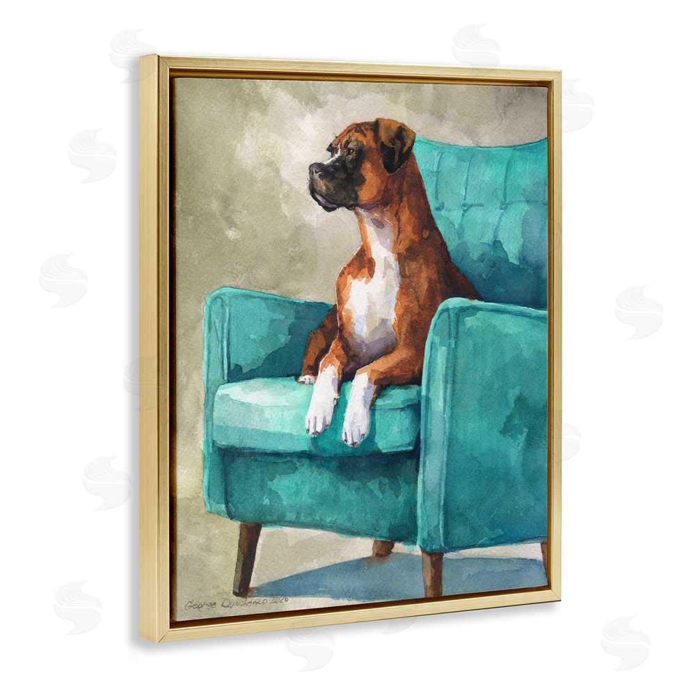 George Dyachenko Majesty Boxer on Armchair Gold Floating Frame Canvas Wall Art Print