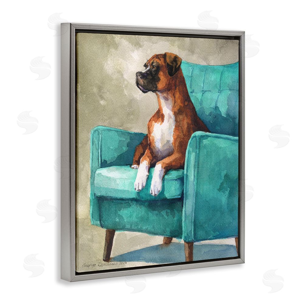 George Dyachenko Majesty Boxer on Armchair Gray Floating Frame Canvas Wall Art Print
