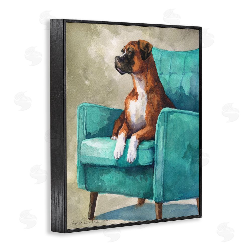 George Dyachenko Majesty Boxer on Armchair Black Framed Giclee Wall Art Print
