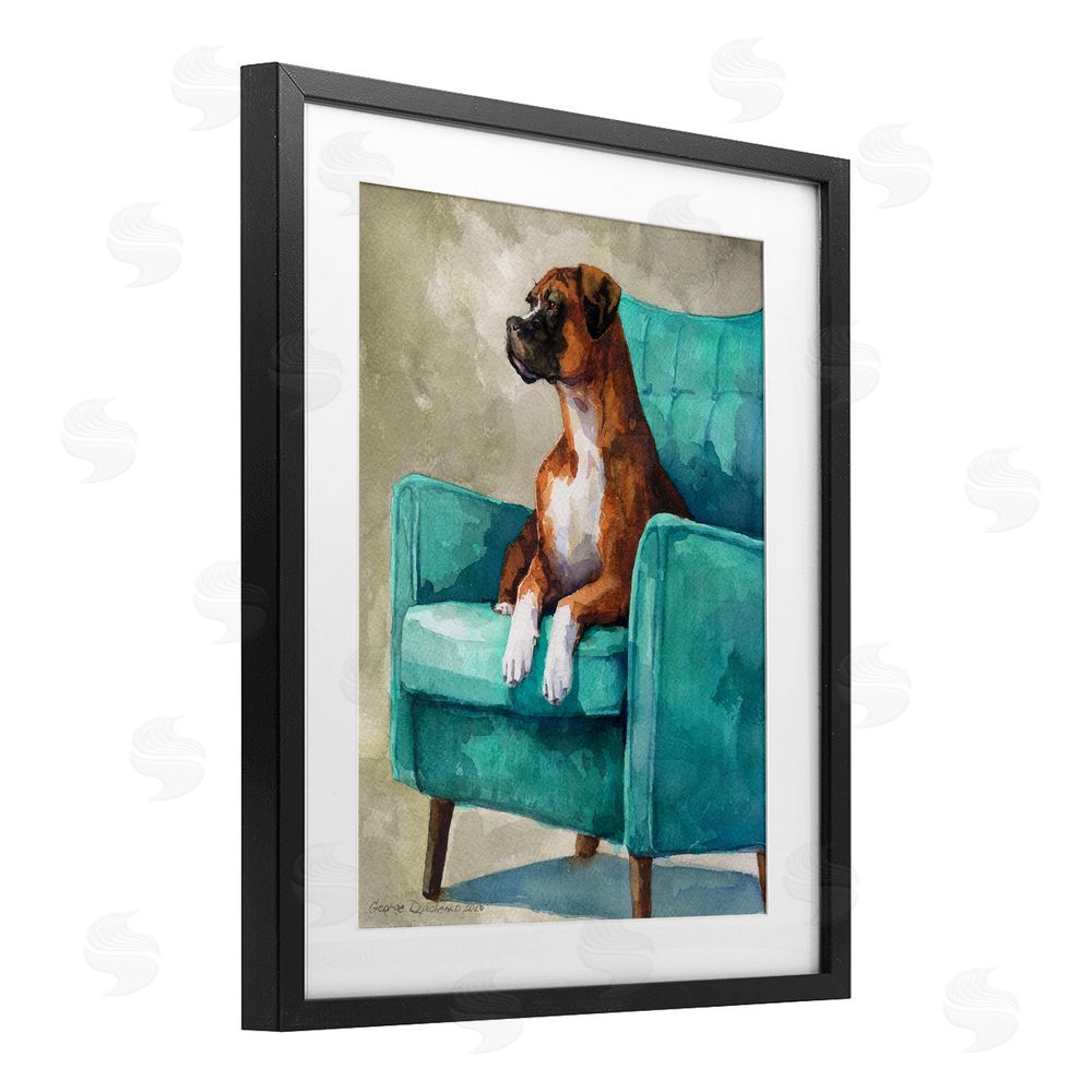 George Dyachenko Majesty Boxer on Armchair Black Framed Print Under Glass Wall Art