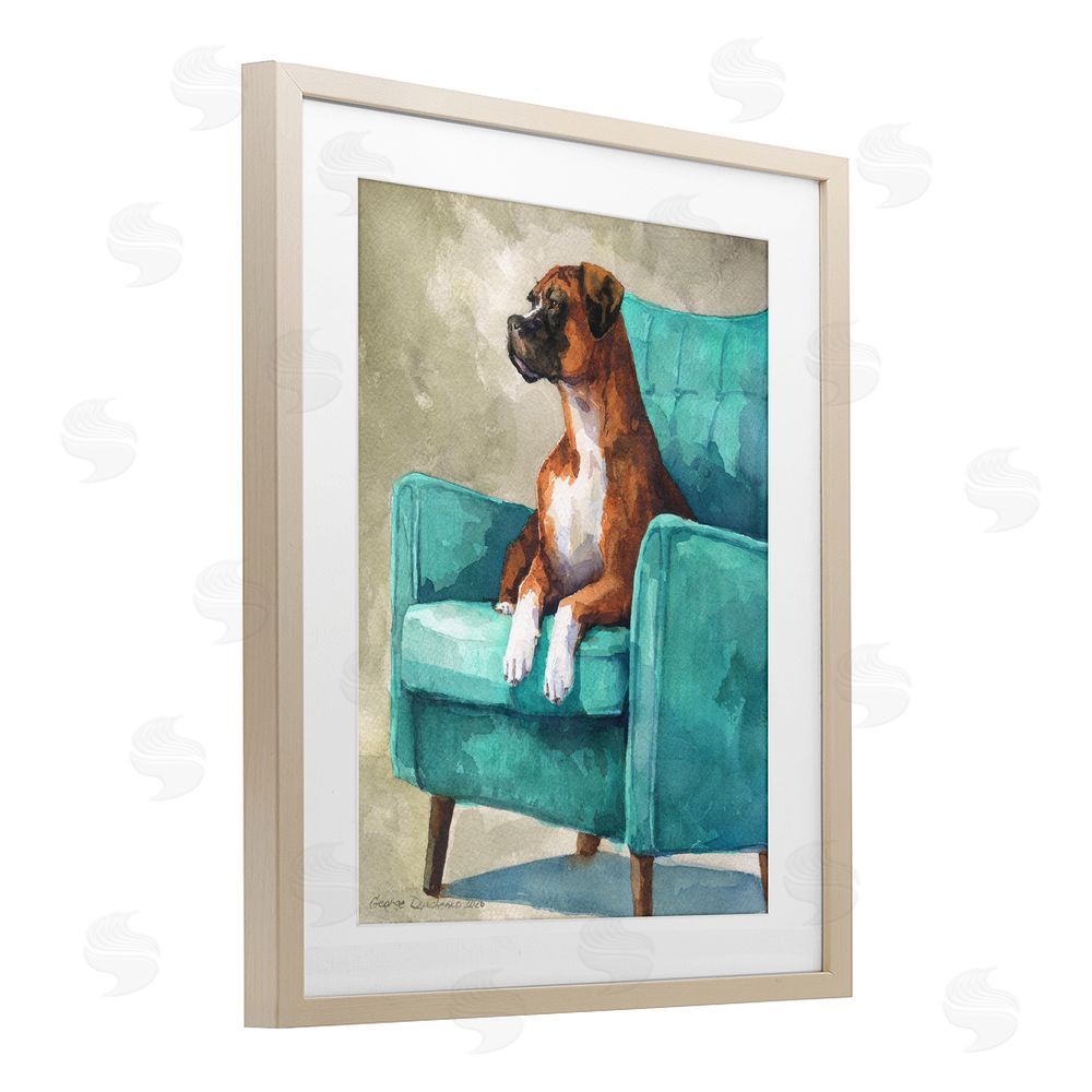 George Dyachenko Majesty Boxer on Armchair Brown Framed Print Under Glass Wall Art