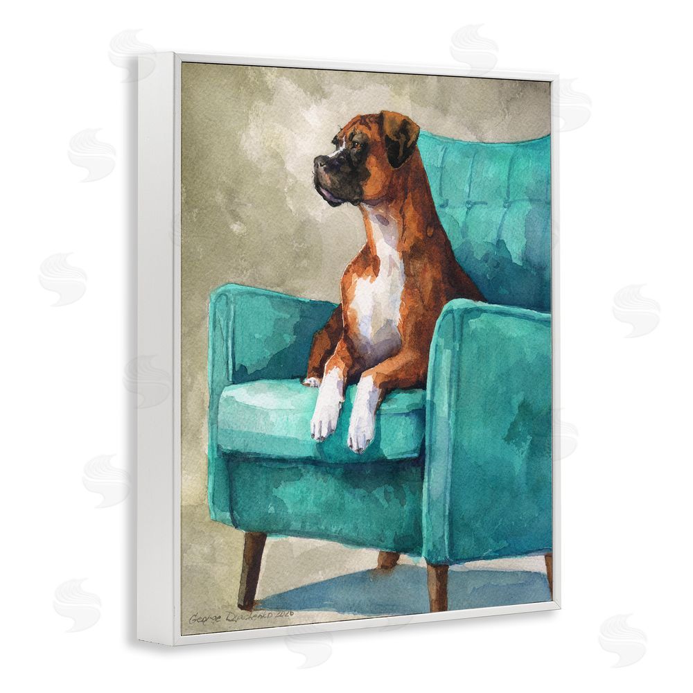 George Dyachenko Majesty Boxer on Armchair White Framed Giclee Wall Art Print