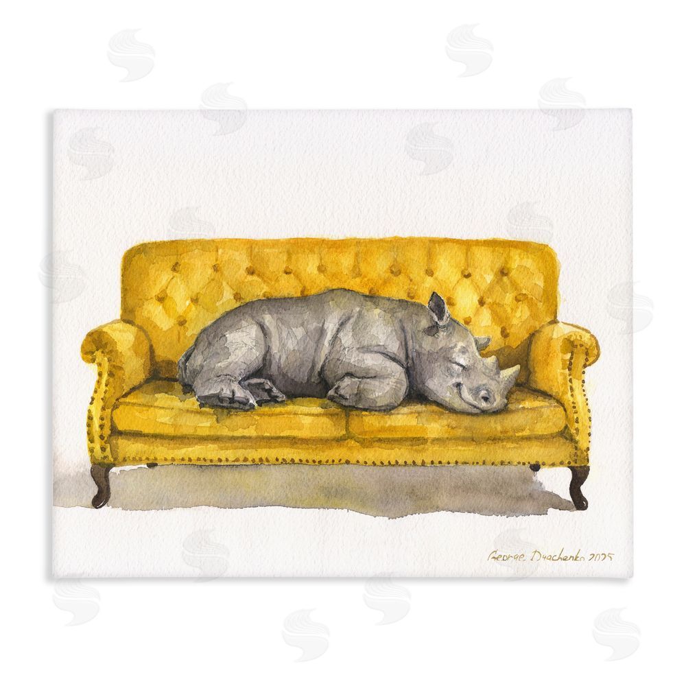George Dyachenko Cute Rhino Resting Stretched Canvas Wall Art Print