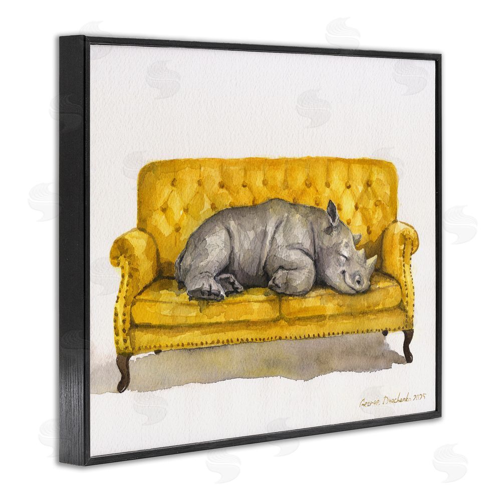 George Dyachenko Cute Rhino Resting Black Framed Giclee Wall Art Print