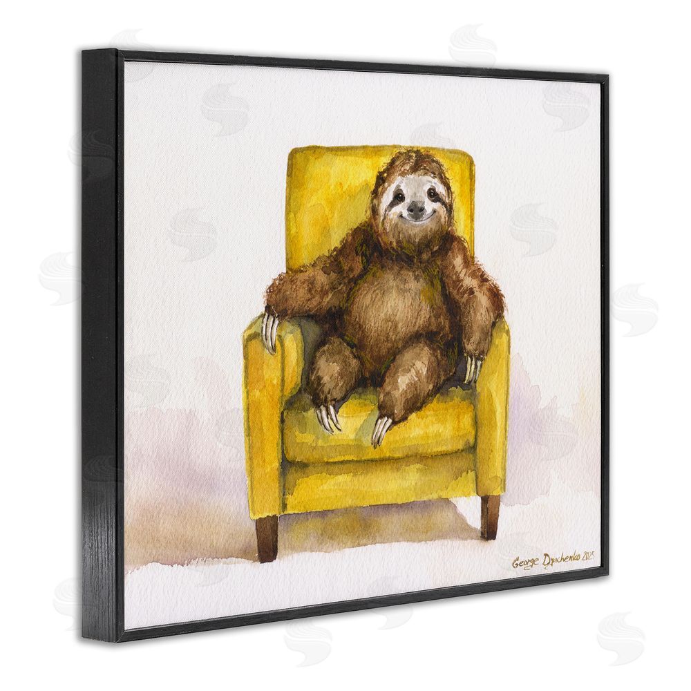 George Dyachenko Happy Sloth Relaxing on Armchair Blacked Framed Giclee Wall Art Print