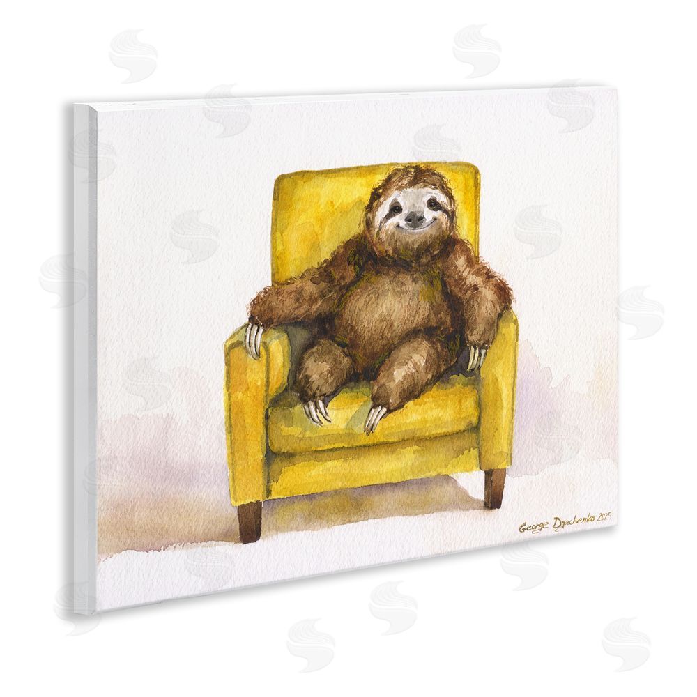 George Dyachenko Happy Sloth Relaxing on Armchair Wooden Wall Plaque Art Print