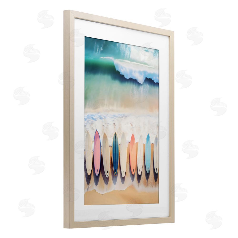 Creative Studio Aerial View Surfboards Shoreline Brown Framed Print Under Glass with Matting Wall Art