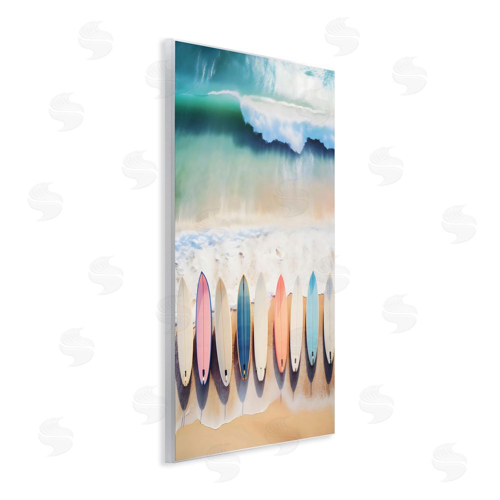 Creative Studio Aerial View Surfboards Shoreline Wall Plaque Art Print with White Foil Wrap