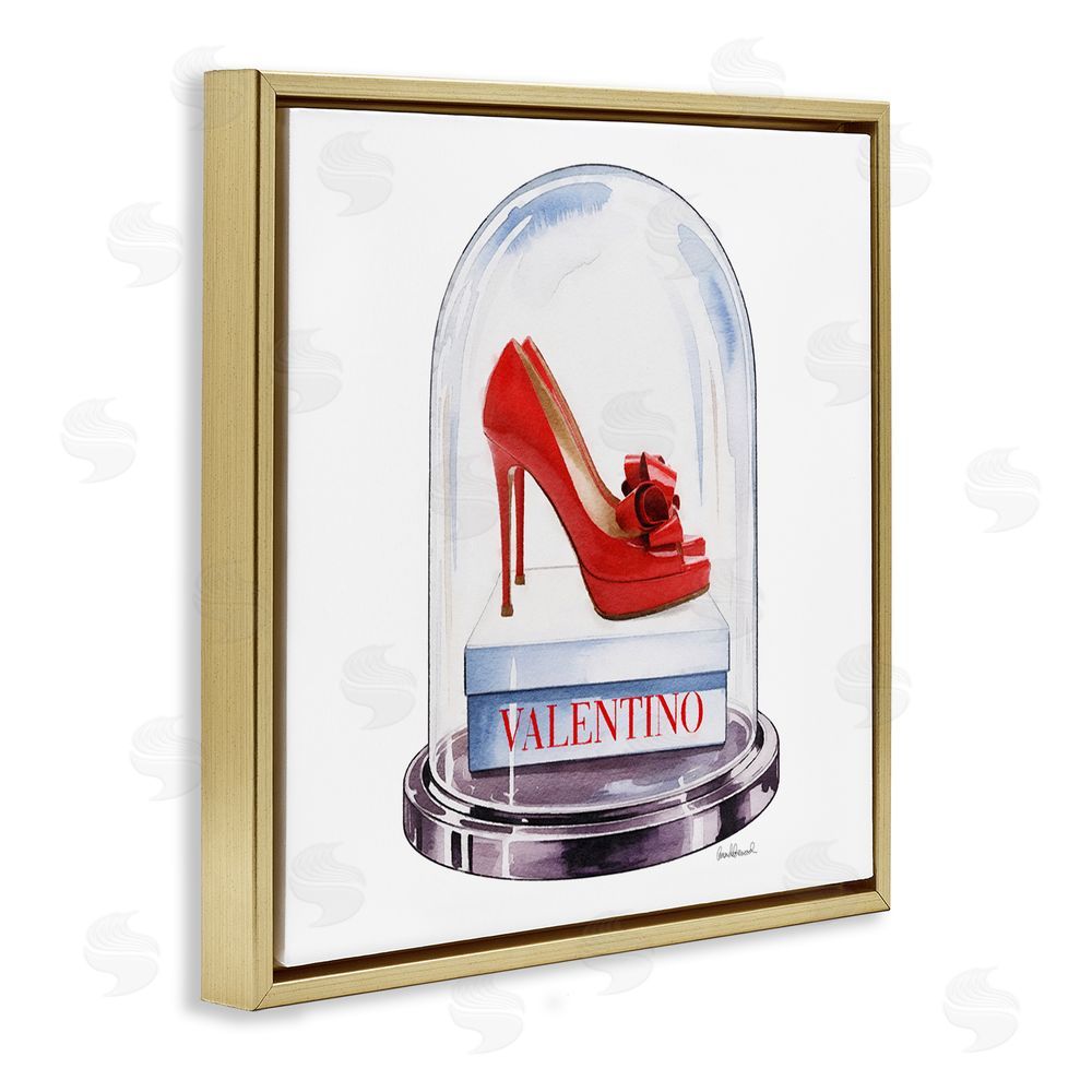 Amanda Greenwood Red Heels in Bell Jar Gold Floating Frame Canvas Wall Art Print