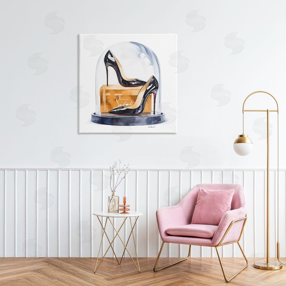 Amanda Greenwood Black High Heels Dome Stretched Canvas Wall Art in Room