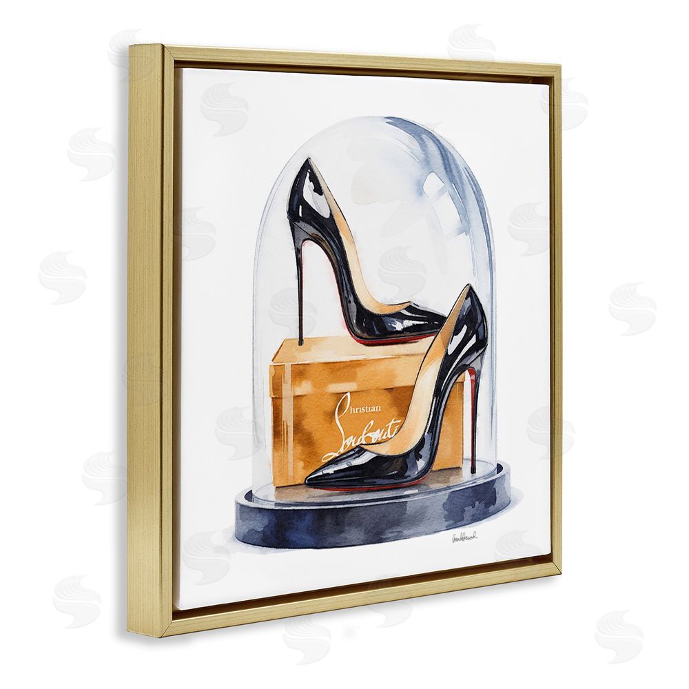 Amanda Greenwood Black High Heels Dome Gold Floating Frame Canvas Wall Art Print