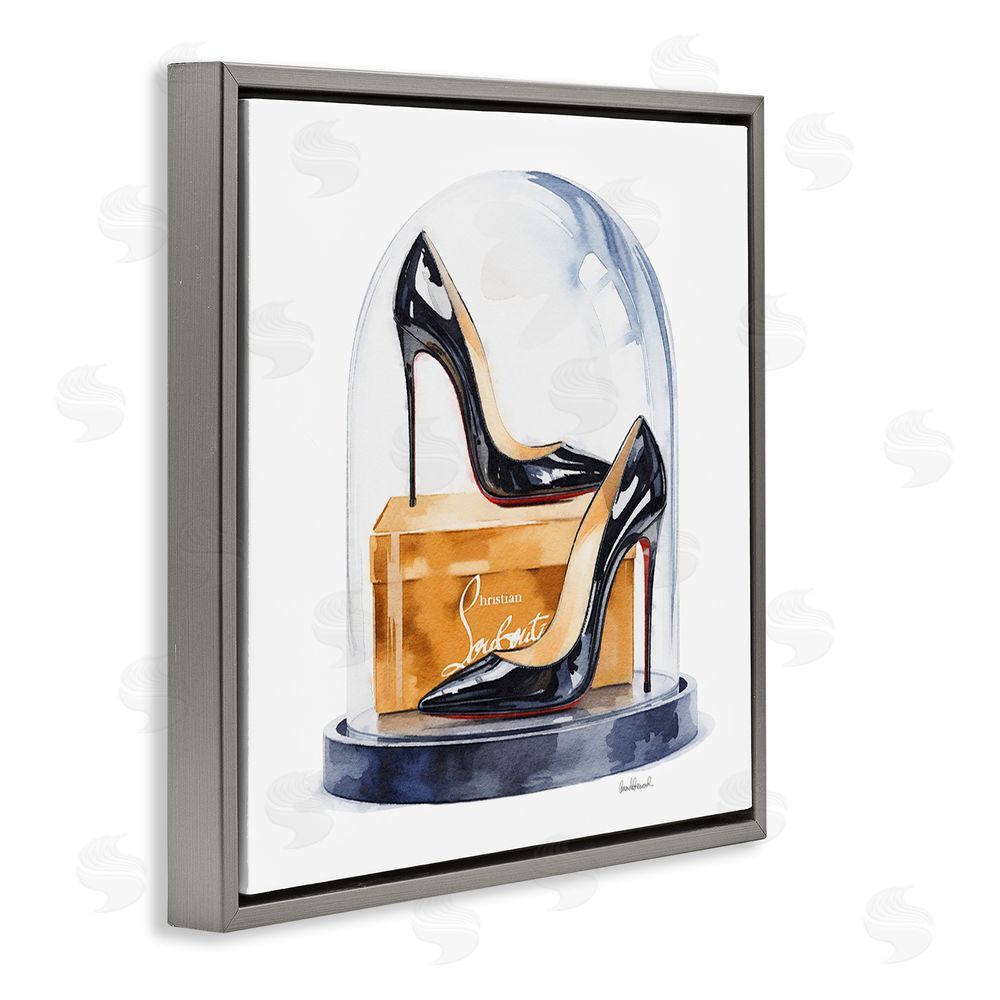 Amanda Greenwood Black High Heels Dome Gray Floating Frame Canvas Wall Art Print
