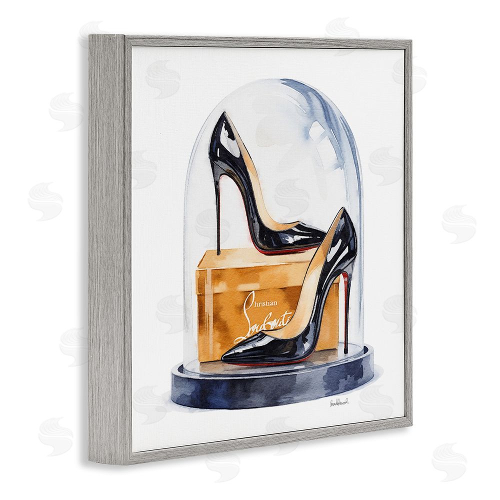 Amanda Greenwood Black High Heels Dome Gray Framed Giclee Wall Art Print