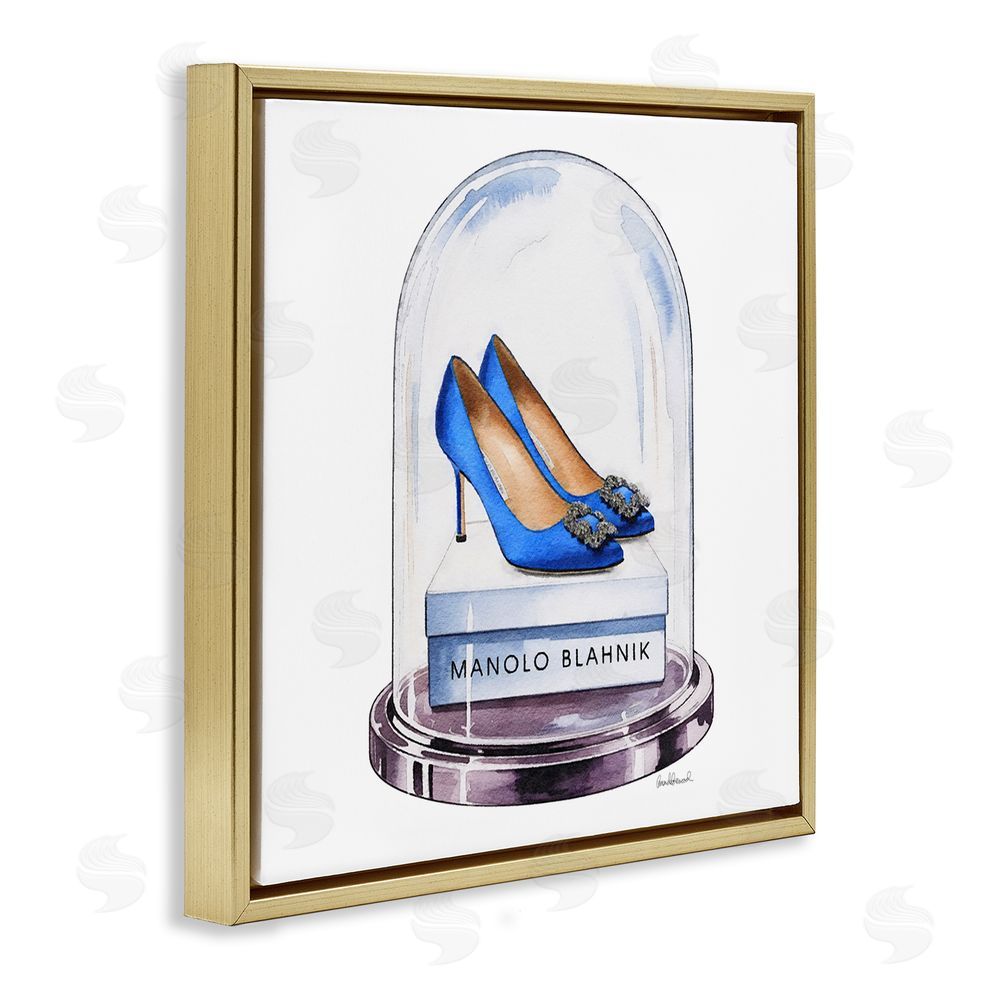 Amanda Greenwood Blue Heels in Bell Jar Gold Floating Frame Canvas Wall Art Print