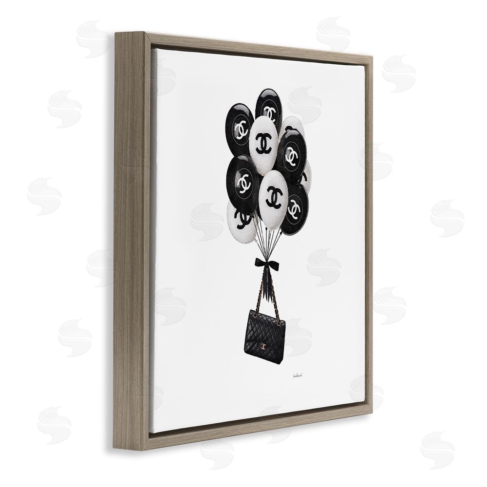 Amanda Greenwood Chic Balloons & Purse Brown Floating Frame Canvas Wall Art Print