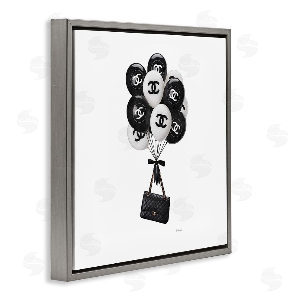 Amanda Greenwood Chic Balloons & Purse Gray Floating Frame Canvas Wall Art Print