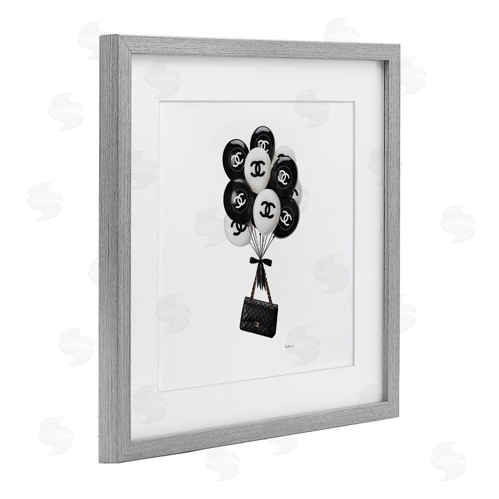 Amanda Greenwood Chic Balloons & Purse Gray Framed Print Under Glass Wall Art