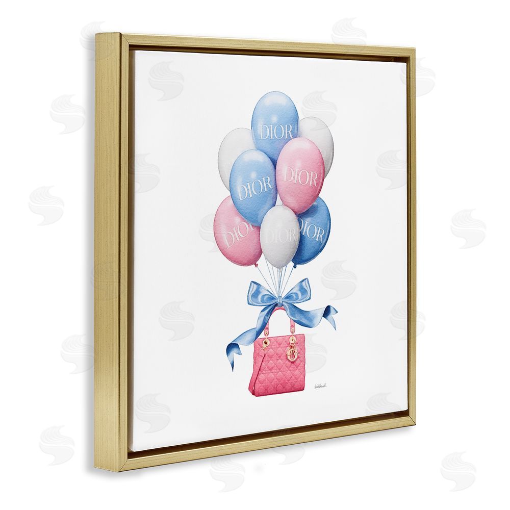 Amanda Greenwood Pink & Blue Handbag Balloons Gold Floating Frame Canvas Wall Art Print