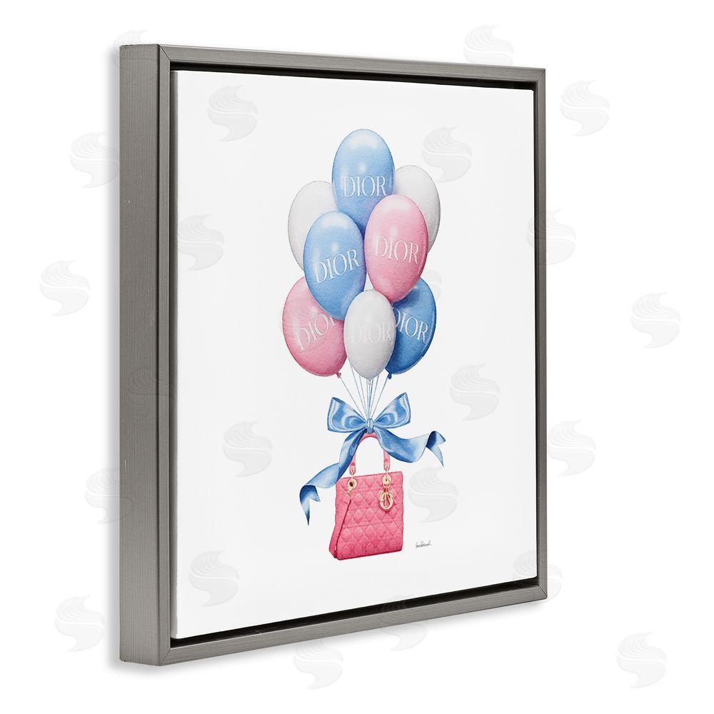 Amanda Greenwood Pink & Blue Handbag Balloons Gray Floating Frame Canvas Wall Art Print