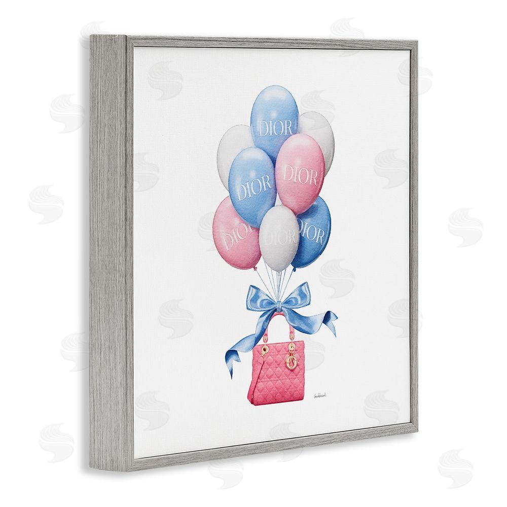 Amanda Greenwood Pink & Blue Handbag Balloons Gray Framed Giclee Wall Art Print