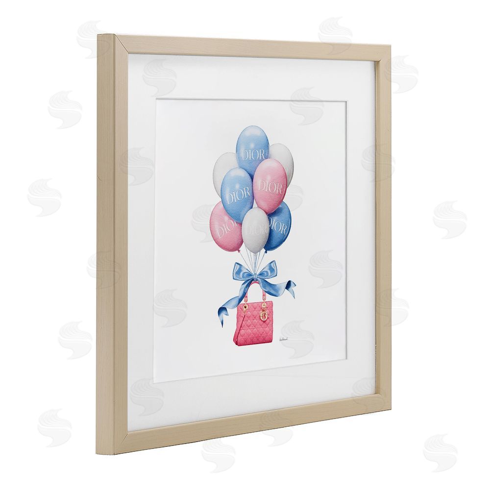 Amanda Greenwood Pink & Blue Handbag Balloons Brown Framed Print Under Glass Wall Art