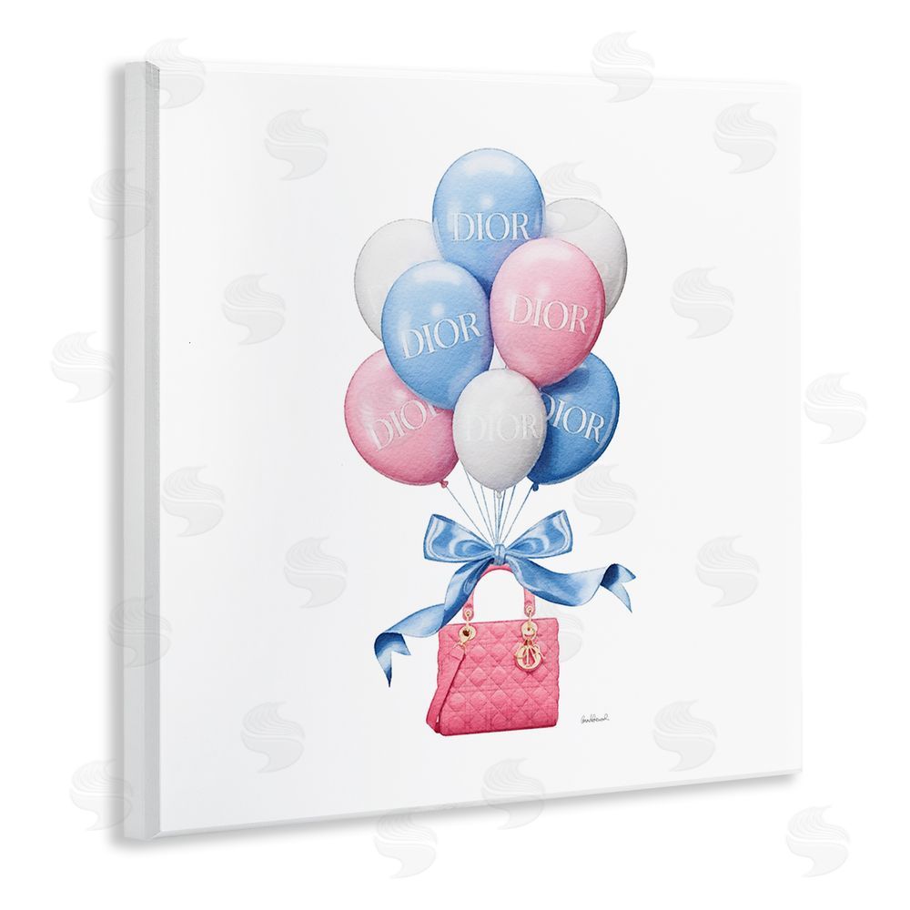 Amanda Greenwood Pink & Blue Handbag Balloons Wooden Wall Plaque Art Print