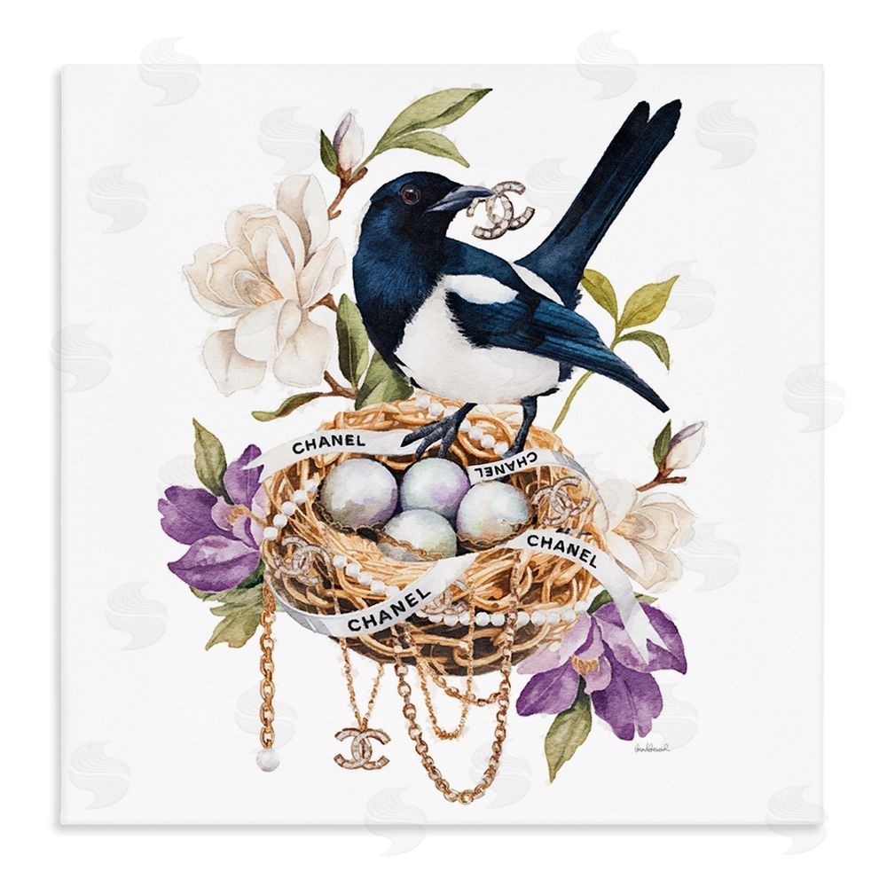 Amanda Greenwood Glam Birds Nest Magnolia Stretched Canvas Wall Art Print