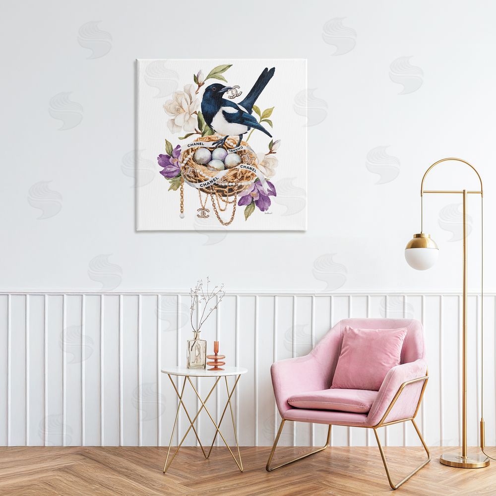Amanda Greenwood Glam Birds Nest Magnolia Stretched Canvas Wall Art in Room