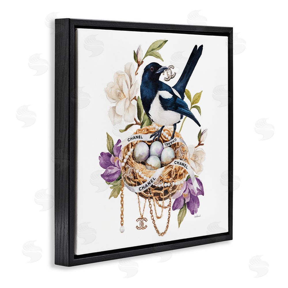 Amanda Greenwood Glam Birds Nest Magnolia Black Floating Frame Canvas Wall Art Print