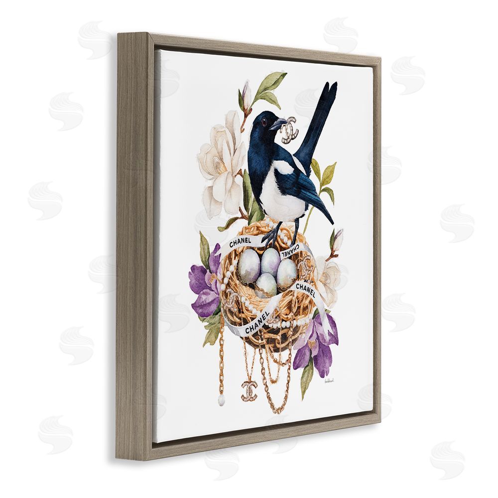 Amanda Greenwood Glam Birds Nest Magnolia Brown Floating Frame Canvas Wall Art Print
