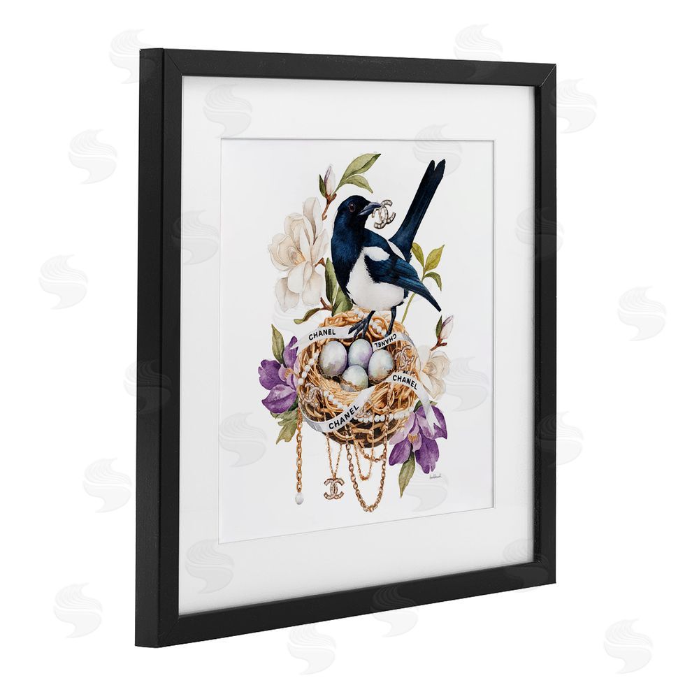 Amanda Greenwood Glam Birds Nest Magnolia Black Framed Print Under Glass Wall Art