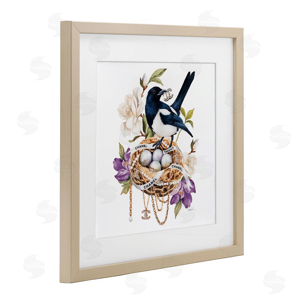 Amanda Greenwood Glam Birds Nest Magnolia Brown Framed Print Under Glass Wall Art