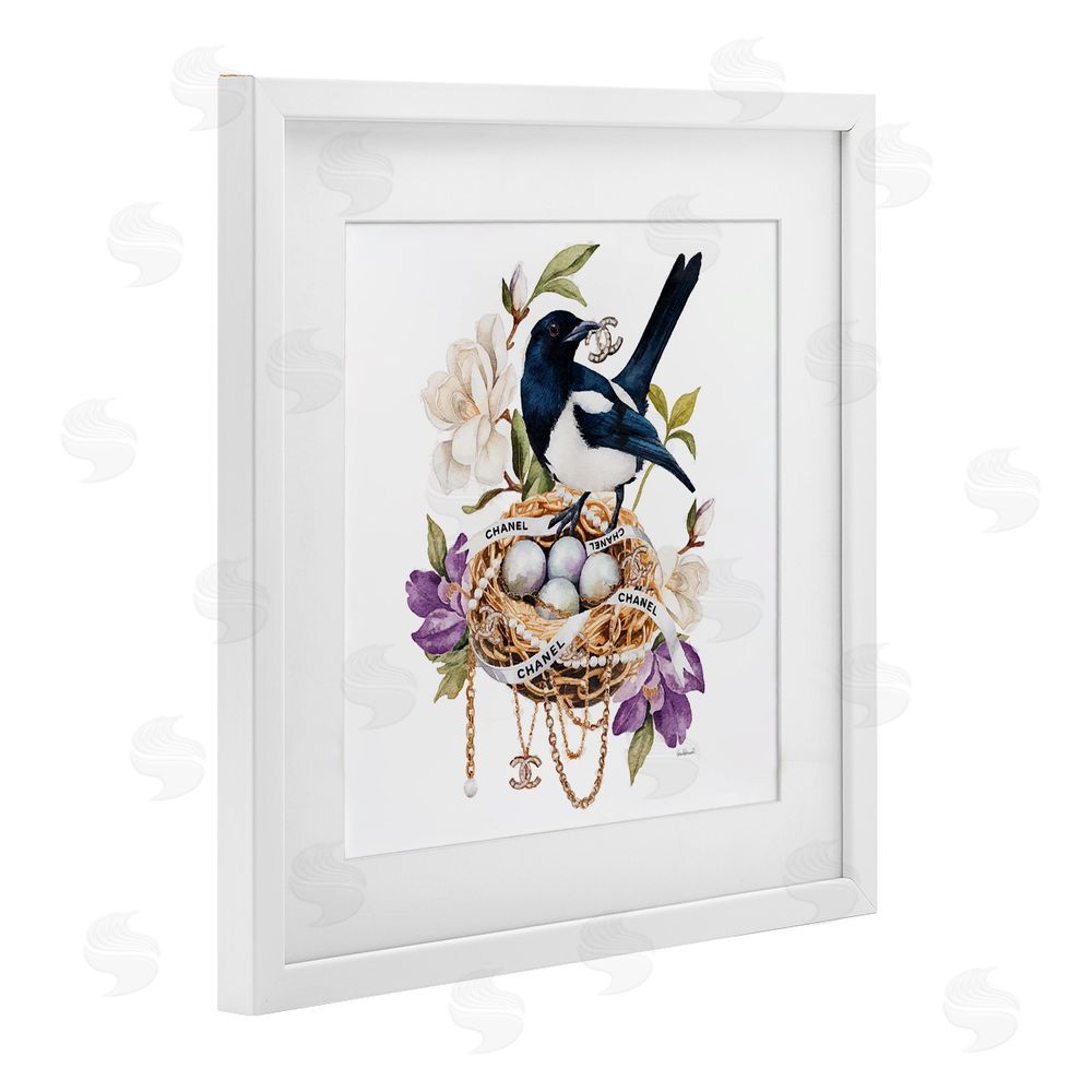 Amanda Greenwood Glam Birds Nest Magnolia White Framed Print Under Glass Wall Art