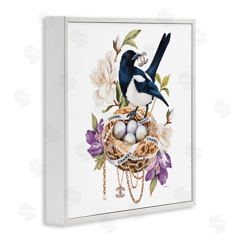 Amanda Greenwood Glam Birds Nest Magnolia White Framed Giclee Wall Art Print