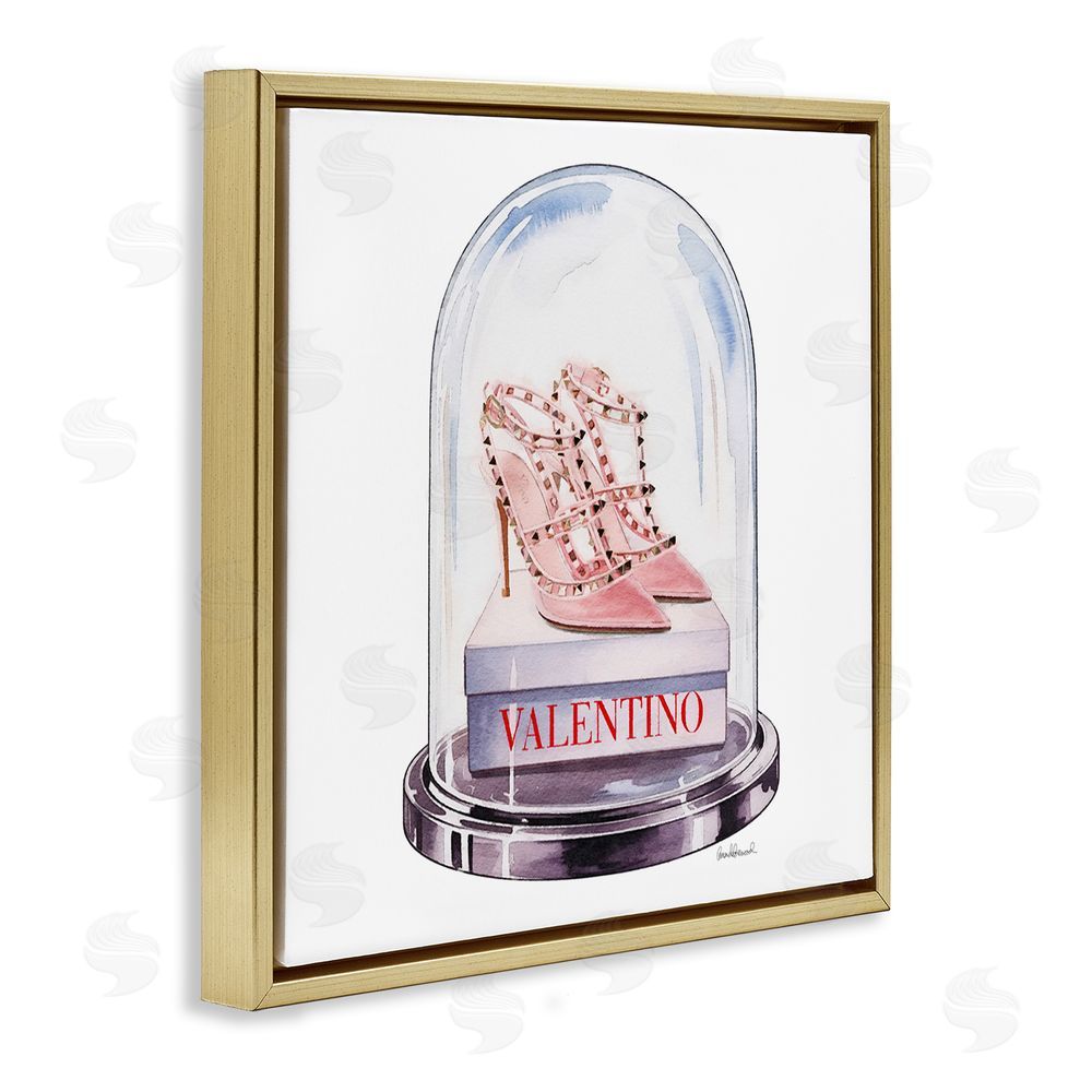Amanda Greenwood Pink Heels in Bell Jar Gold Floating Frame Canvas Wall Art Print