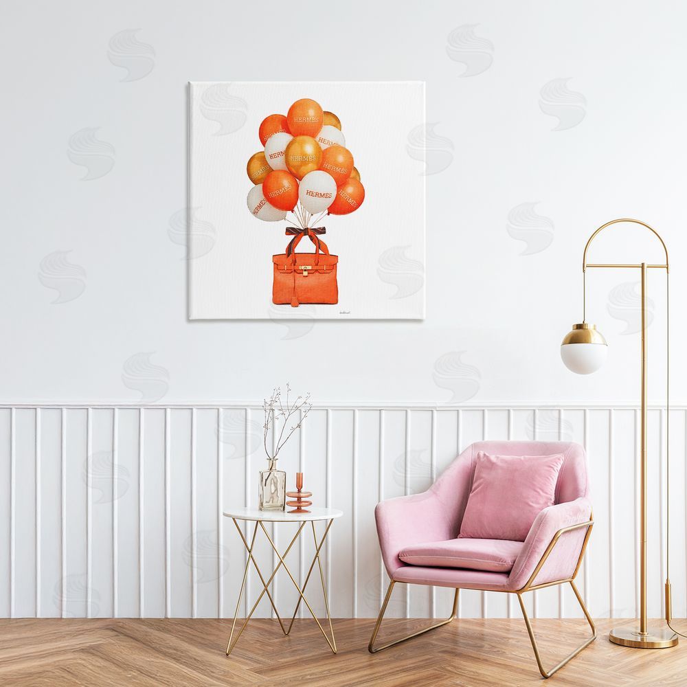 Amanda Greenwood Orange Handbag & Balloons Stretched Canvas Wall Art in Room