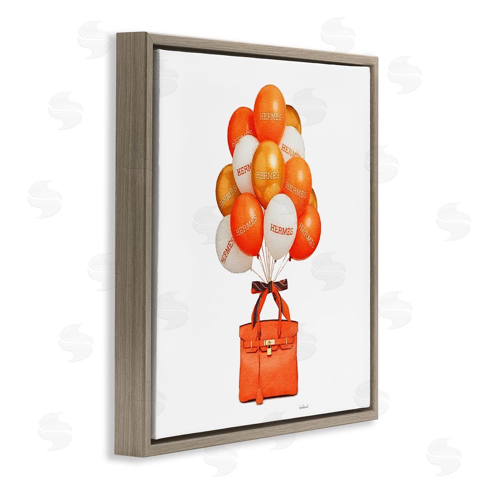 Amanda Greenwood Orange Handbag & Balloons Brown Floating Frame Canvas Wall Art Print