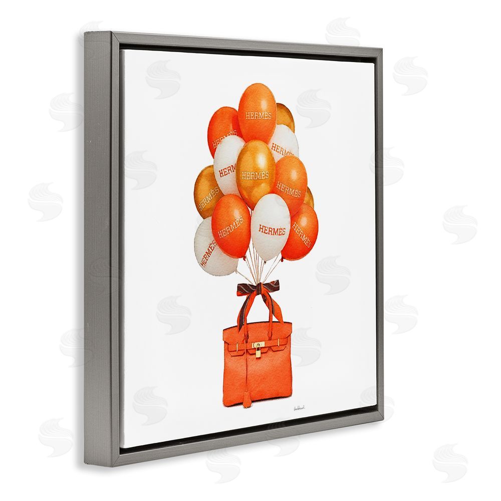 Amanda Greenwood Orange Handbag & Balloons Gray Floating Frame Canvas Wall Art Print