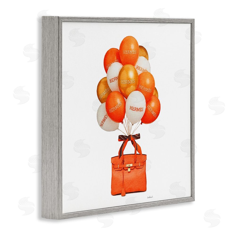 Amanda Greenwood Orange Handbag & Balloons Gray Framed Giclee Wall Art Print