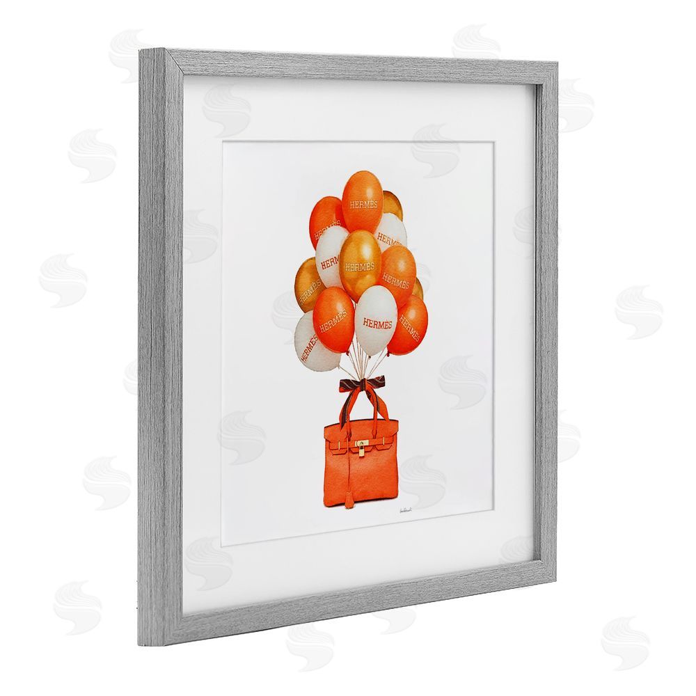 Amanda Greenwood Orange Handbag & Balloons Gray Framed Print Under Glass Wall Art