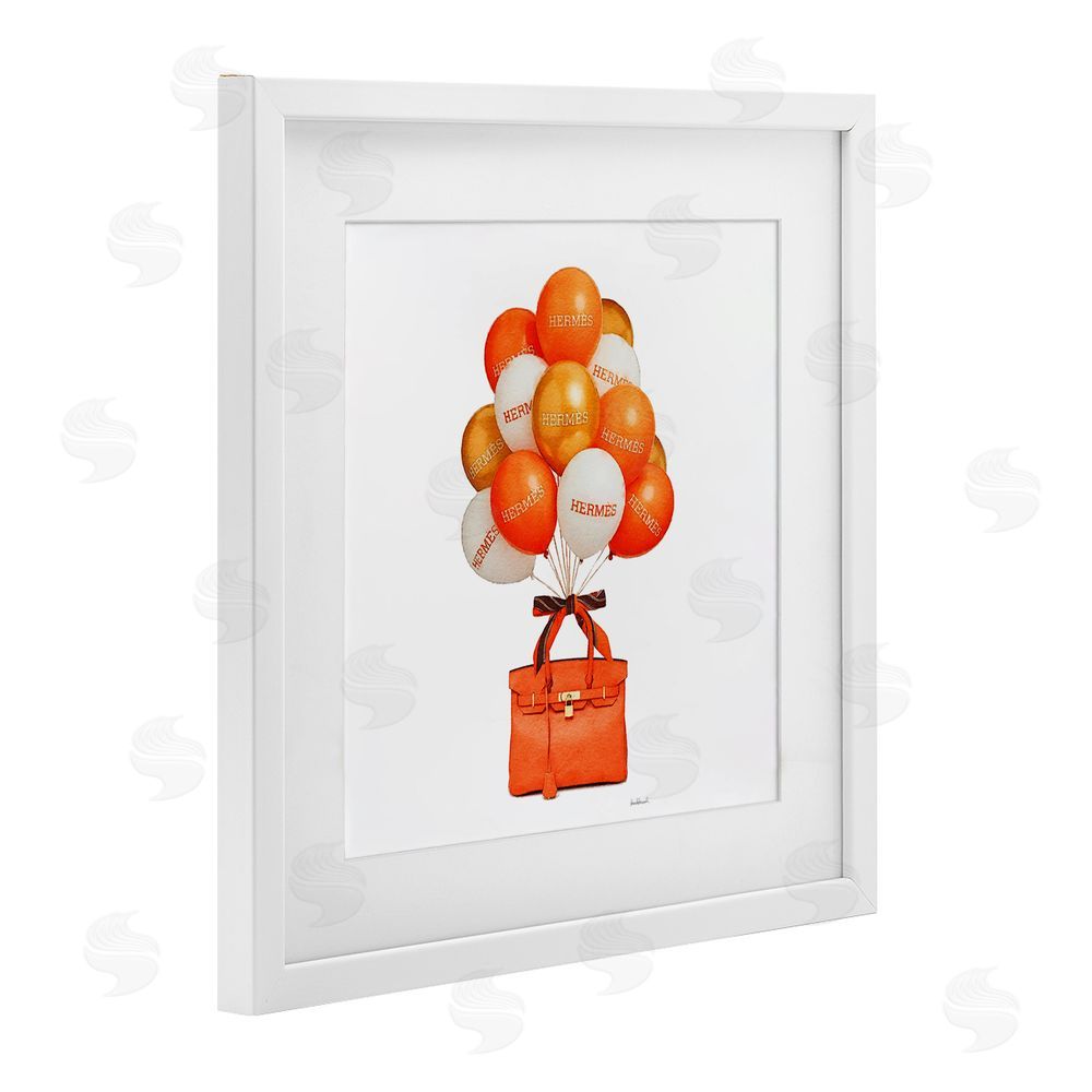 Amanda Greenwood Orange Handbag & Balloons White Framed Print Under Glass Wall Art