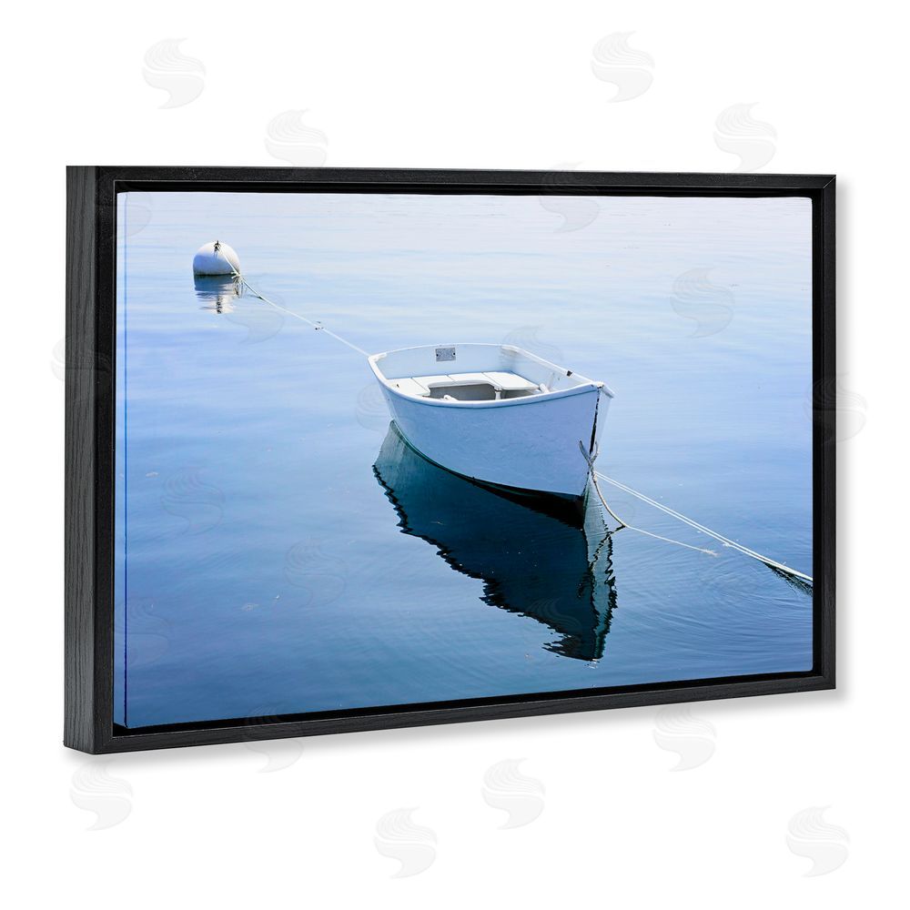 JLM Photographs Boat Tied to Dock Black Floating Frame Canvas Wall Art Print