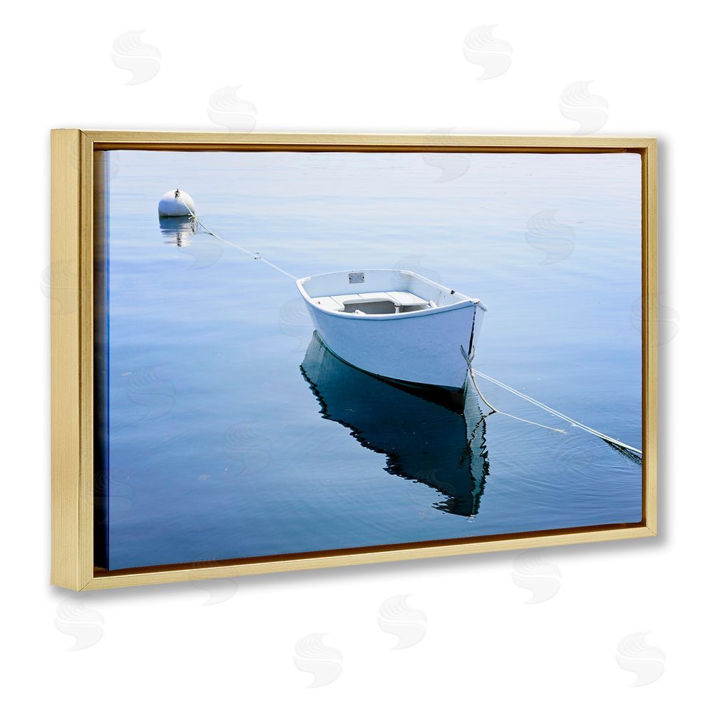 JLM Photographs Boat Tied to Dock Gold Floating Frame Canvas Wall Art Print